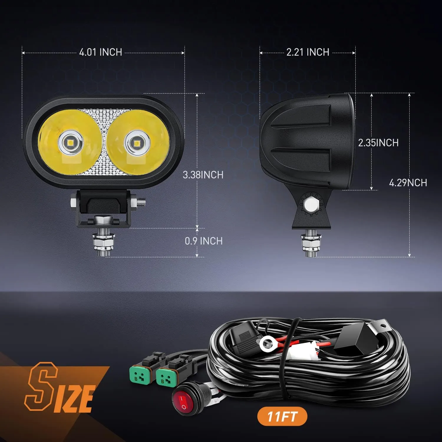 4 Inch 20W 2100LM Spot Built-in EMC LED Work Lights (Pair) | 16AWG DT Wire