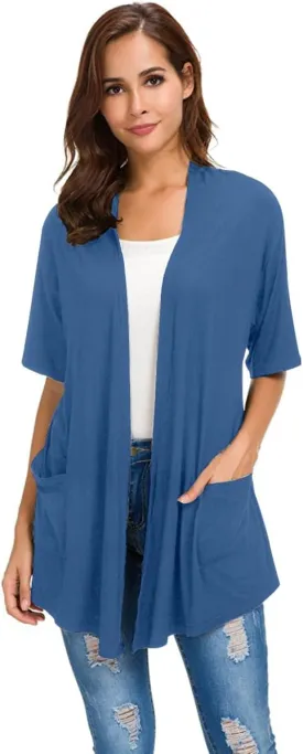 ADANIKI Womens Short Sleeve Open Front Lightweight Casual Comfy Long Line Drape Hem Soft Modal Cardigans Sweater ADANIKI Womens Short Sleeve Open Front Lightweight Casual Comfy Long Line Drape Hem Soft Modal Cardigans Sweater