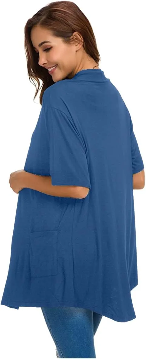 ADANIKI Womens Short Sleeve Open Front Lightweight Casual Comfy Long Line Drape Hem Soft Modal Cardigans Sweater