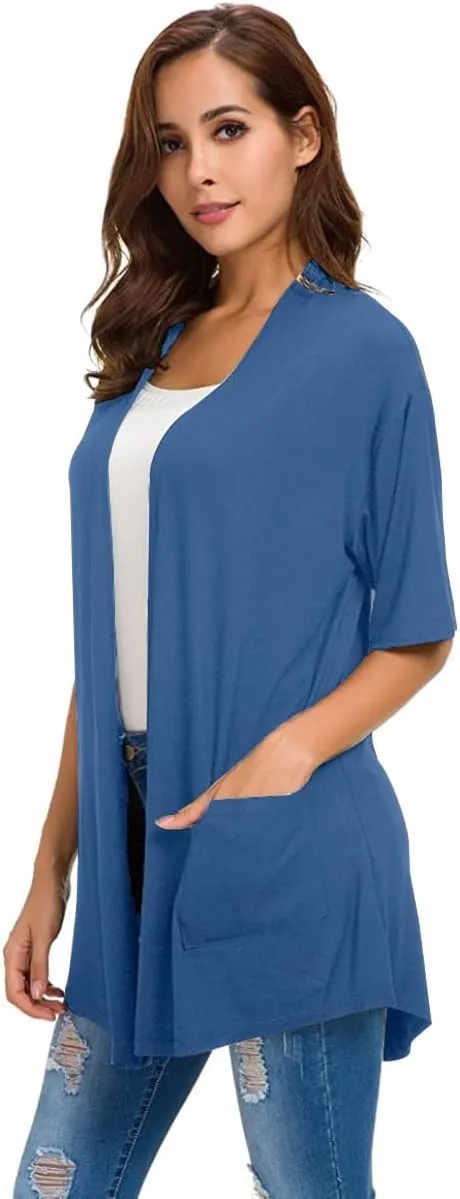 ADANIKI Womens Short Sleeve Open Front Lightweight Casual Comfy Long Line Drape Hem Soft Modal Cardigans Sweater