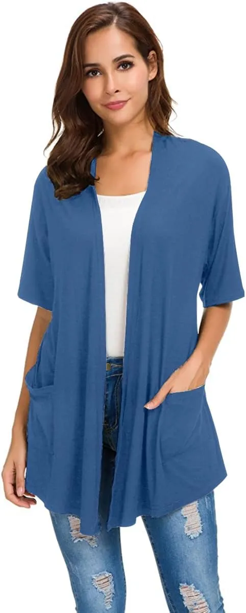 ADANIKI Womens Short Sleeve Open Front Lightweight Casual Comfy Long Line Drape Hem Soft Modal Cardigans Sweater