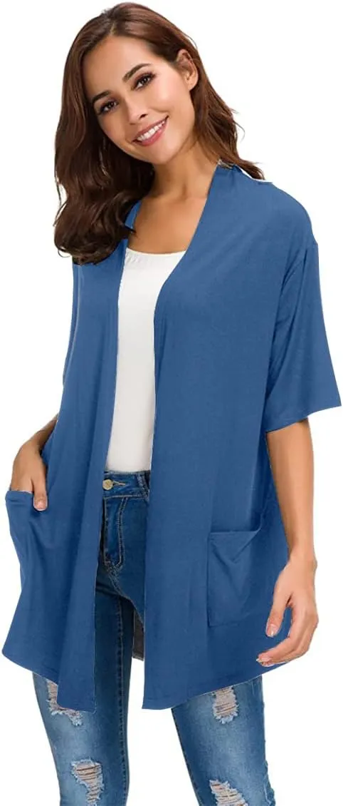 ADANIKI Womens Short Sleeve Open Front Lightweight Casual Comfy Long Line Drape Hem Soft Modal Cardigans Sweater
