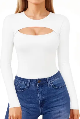 ALGALAROUND Women's Cutout Tops Basic Long Sleeve Round Neck Slim Fit T-Shirts ALGALAROUND Women's Cutout Tops Basic Long Sleeve Round Neck Slim Fit T-Shirts