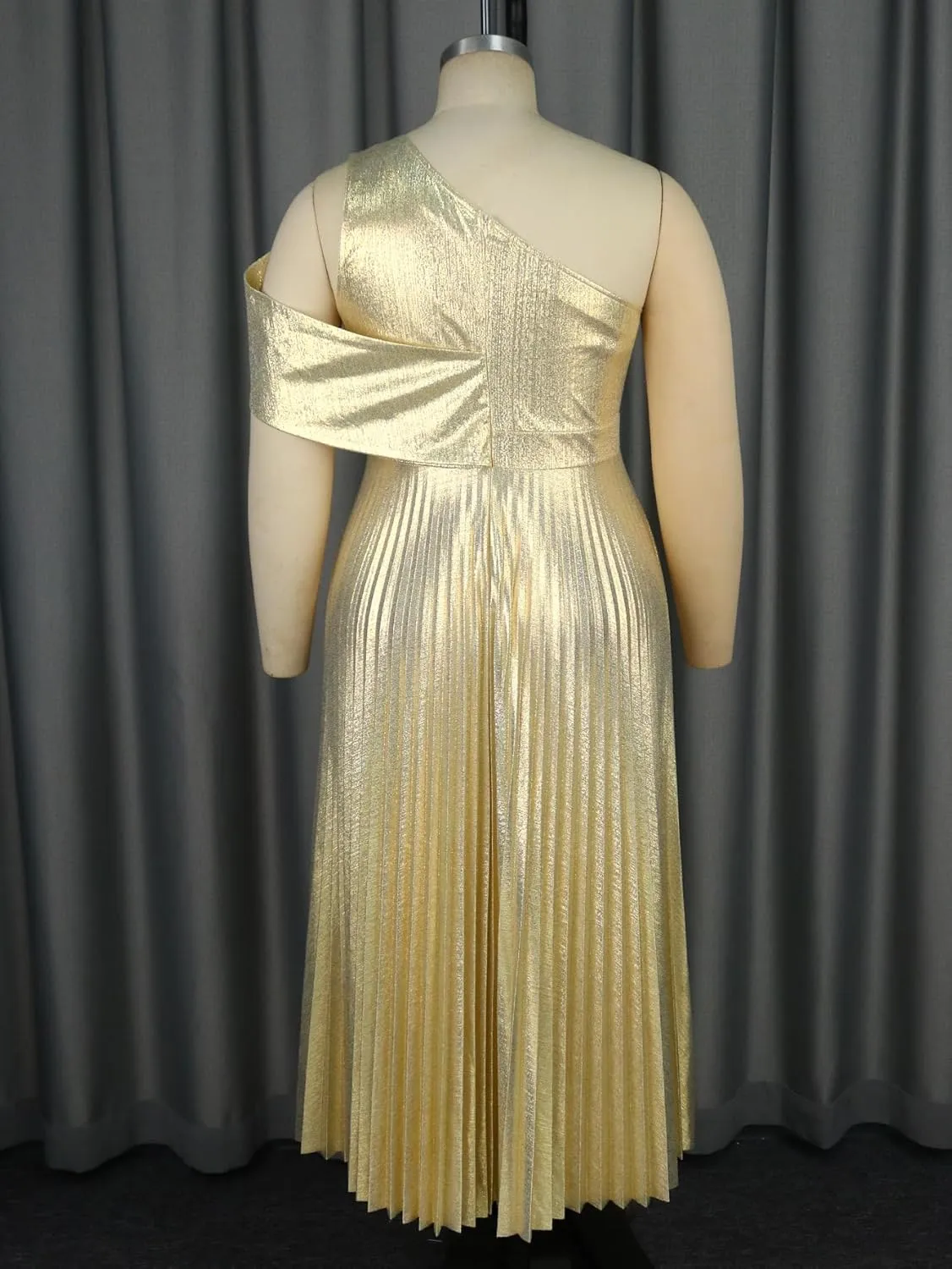 AOMEI Womens Sparkly Metallic Flowy Pleated Dress One Shoulder Empire Waist Long Shimmer Gowns and Evening Dresses