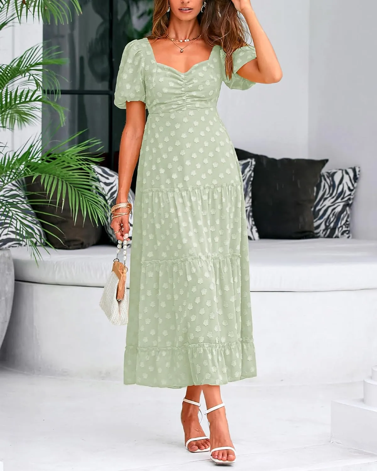 BTFBM Women's Summer Floral Dresses 2024 Casual Short Sleeve Square Neck Ruffle Long Beach Dress Loose Fit Boho Dress