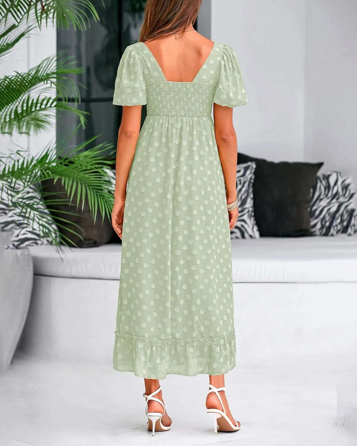 BTFBM Women's Summer Floral Dresses 2024 Casual Short Sleeve Square Neck Ruffle Long Beach Dress Loose Fit Boho Dress