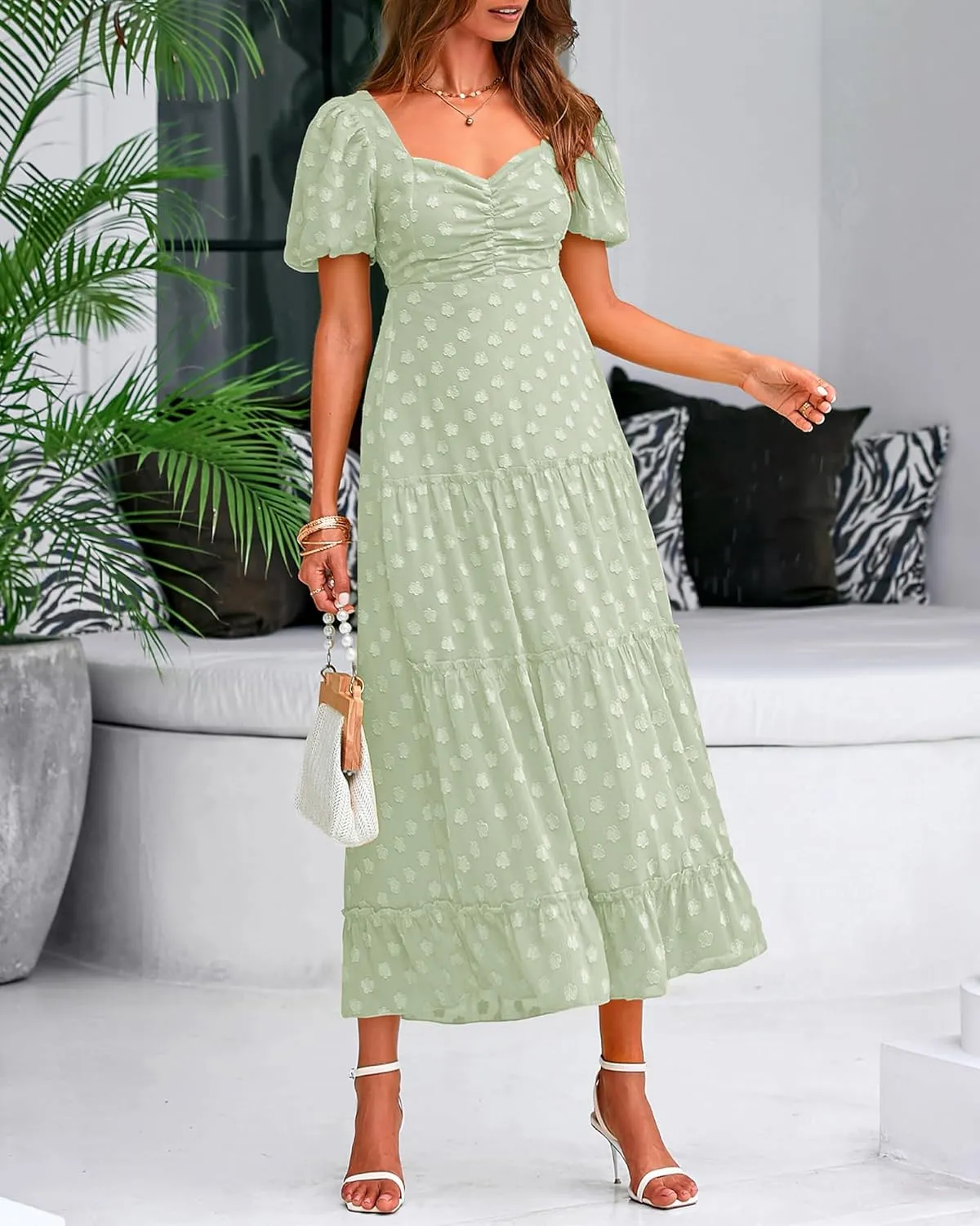BTFBM Women's Summer Floral Dresses 2024 Casual Short Sleeve Square Neck Ruffle Long Beach Dress Loose Fit Boho Dress
