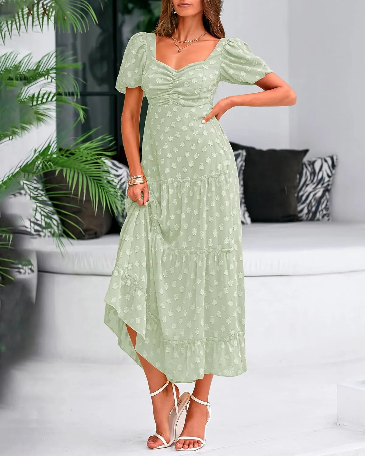 BTFBM Women's Summer Floral Dresses 2024 Casual Short Sleeve Square Neck Ruffle Long Beach Dress Loose Fit Boho Dress