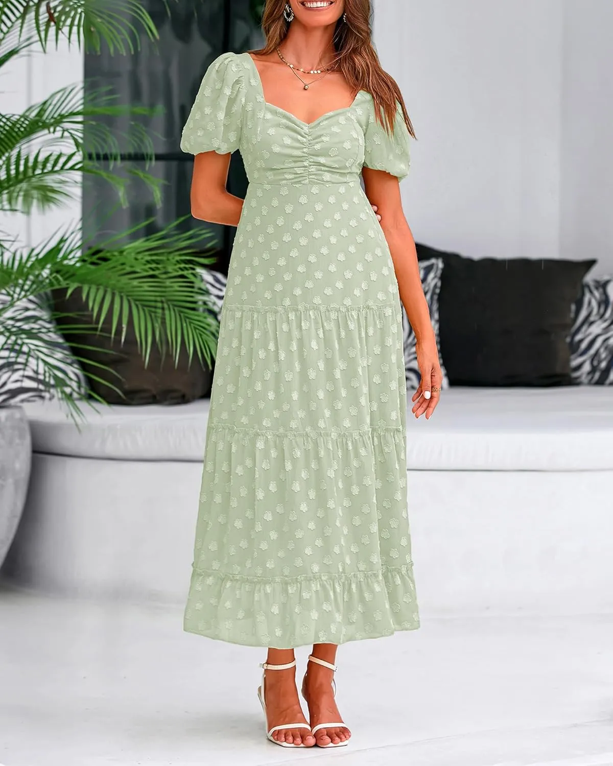 BTFBM Women's Summer Floral Dresses 2024 Casual Short Sleeve Square Neck Ruffle Long Beach Dress Loose Fit Boho Dress