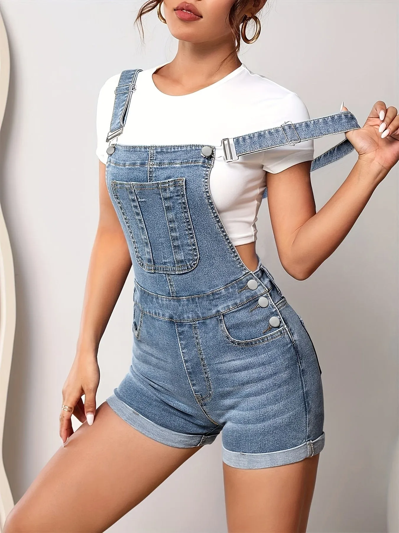 Button-Down Denim Shortalls