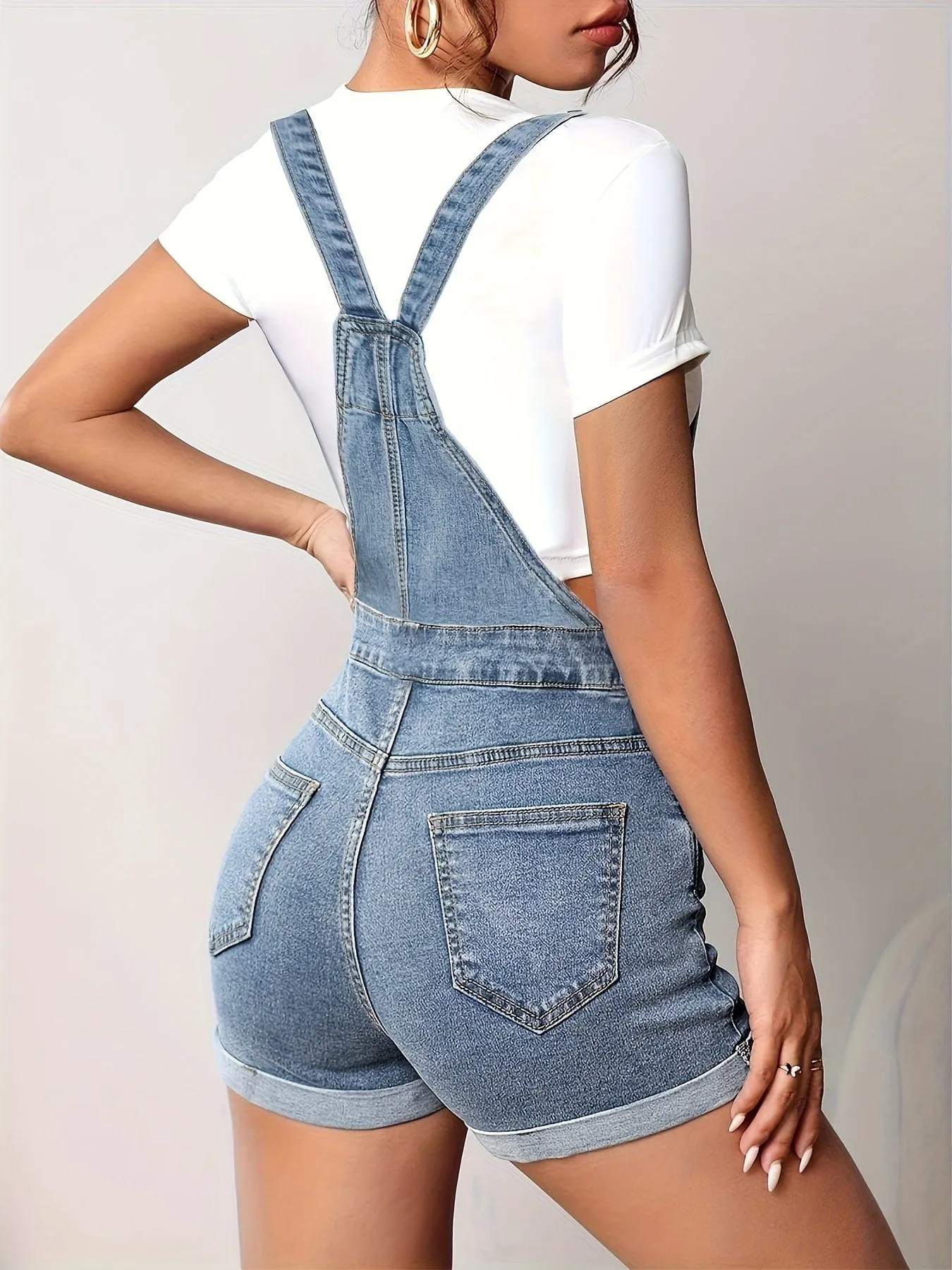 Button-Down Denim Shortalls