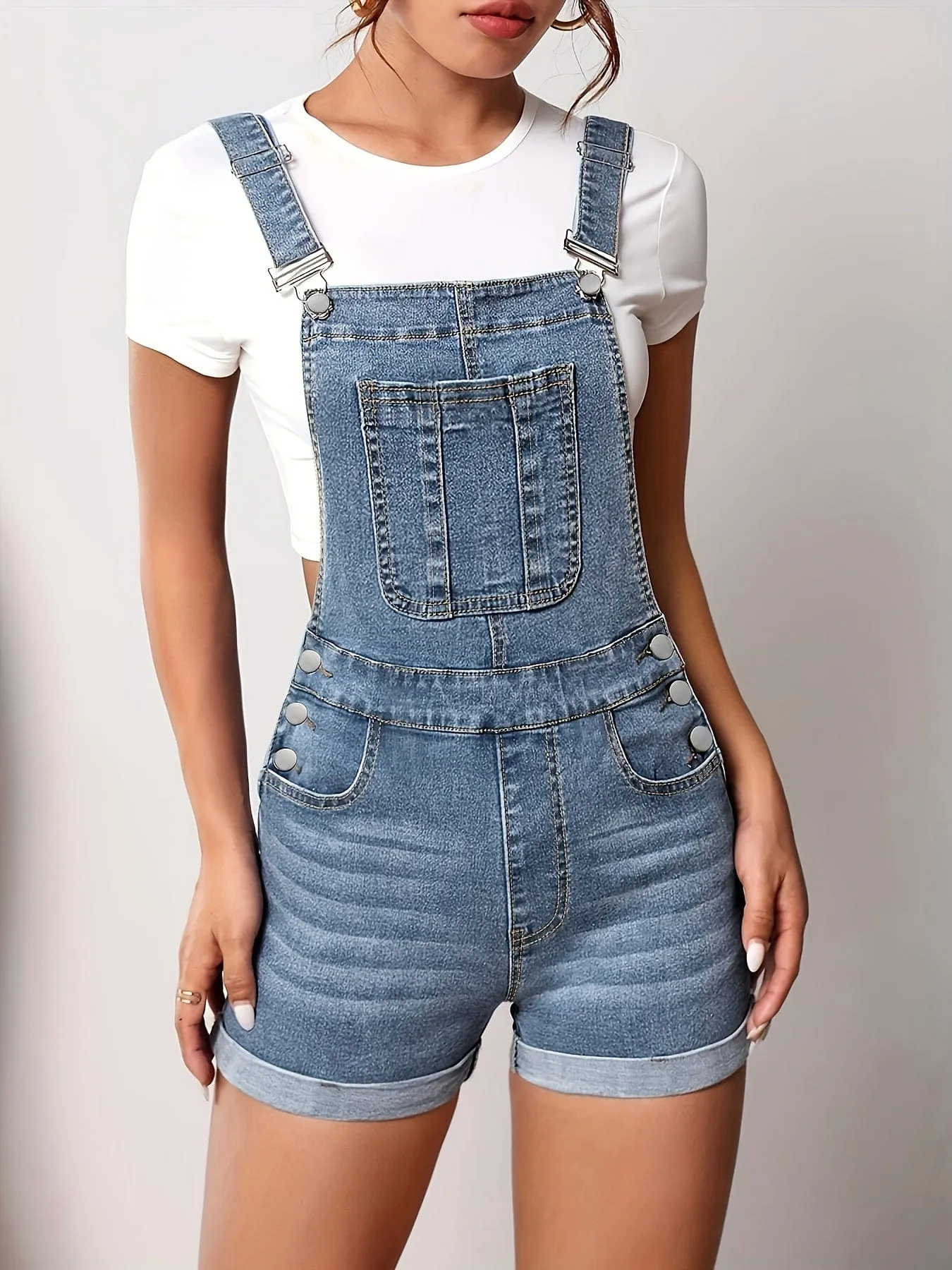 Button-Down Denim Shortalls