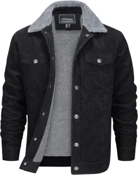 EKLENTSON Men's Corduroy Jackets Sherpa Lined Winter Coats Thermal Warm Fleece Jacket Casual Lapel Trucker Jackets