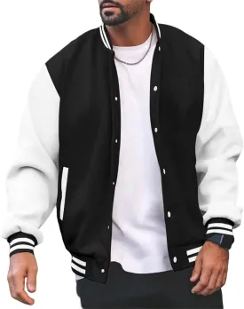 evzosrz Men's Varsity Jackets Color Block Long Sleeve Baseball Bomber Jacket Coat Lightweight Loose Fit Vintage Tops Coats
