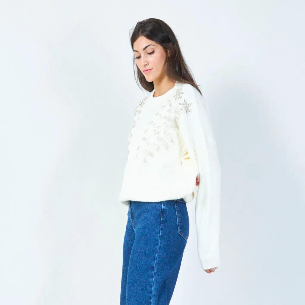 Floral embellished soft knit sweater wholesale
