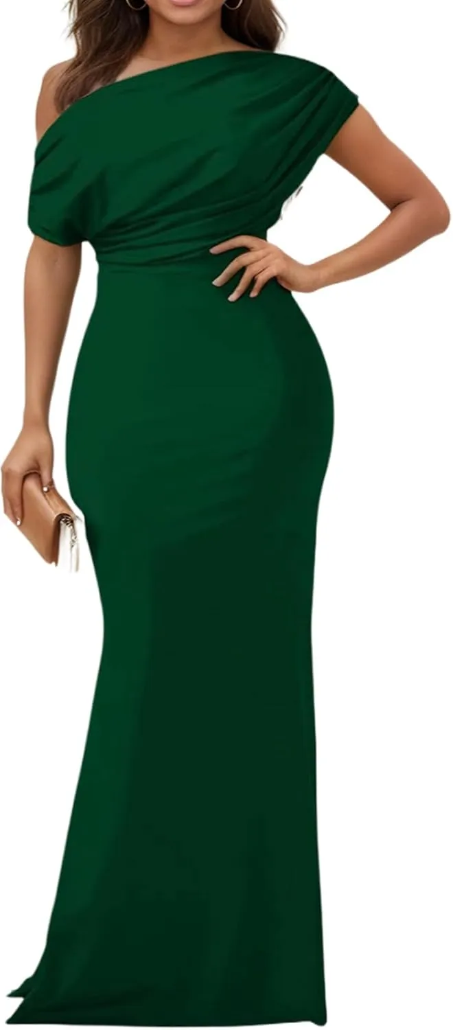 Formal Dresses for Women Elegant Off Shoulder Evening Party Gowns Sexy Bodycon Ruched Prom Wedding Guest Dress