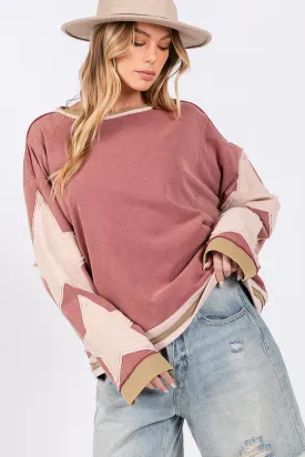 French Terry Star Applique Patch Sweatshirt