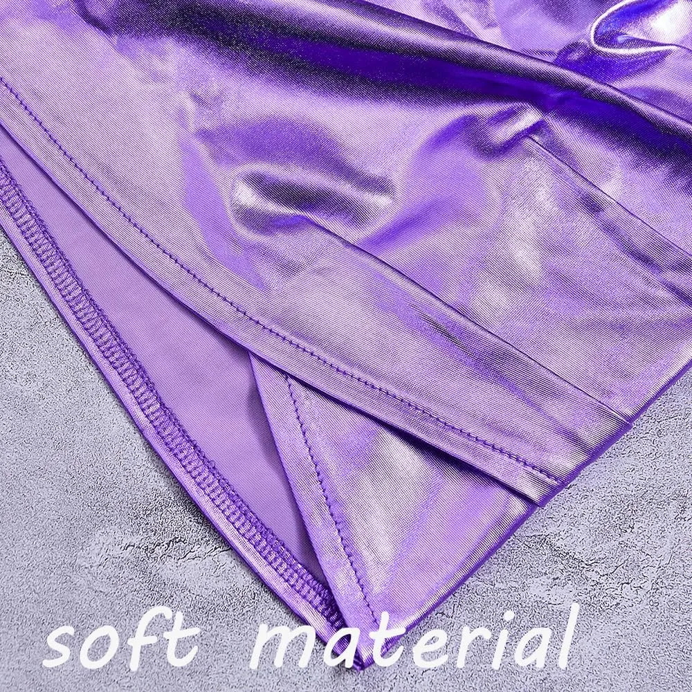 Girls Metallic Skirts Sparkle Shiny Toddler Baby Mini Ruched Skirts PU Faux Leather Short Skirt with Cute Headbands