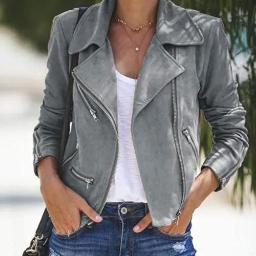 Glamzlife's Lapel & Diagonal Zipper Short Jacket For Women