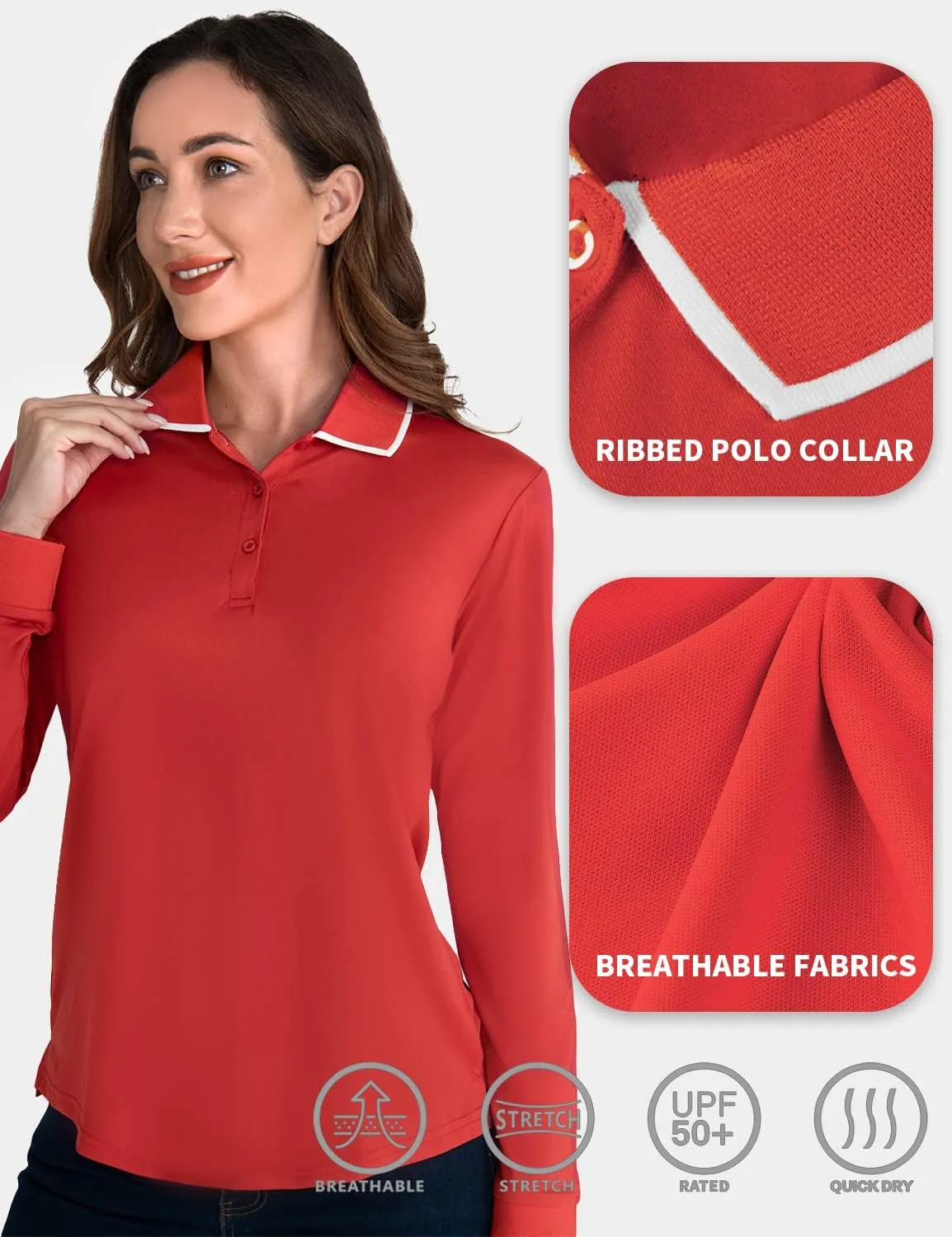 Hiverlay Women Golf Shirts Polo Shirts for Women UPF 50  Lightweight Quick-Dry Collared Tennis Daily Shirts Work Tops