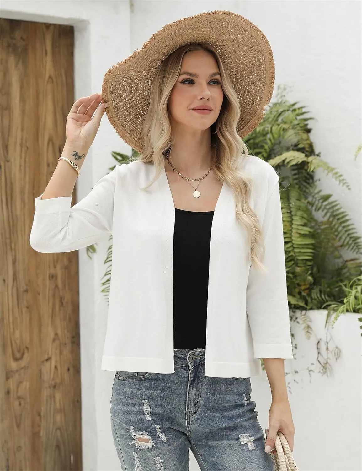 iClosam Womens 3/4 Sleeve Open Front Bolero Shrug Cropped Cardigans Knit Sweater Jacket