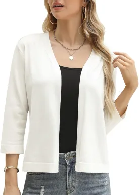 iClosam Womens 3/4 Sleeve Open Front Bolero Shrug Cropped Cardigans Knit Sweater Jacket iClosam Womens 3/4 Sleeve Open Front Bolero Shrug Cropped Cardigans Knit Sweater Jacket
