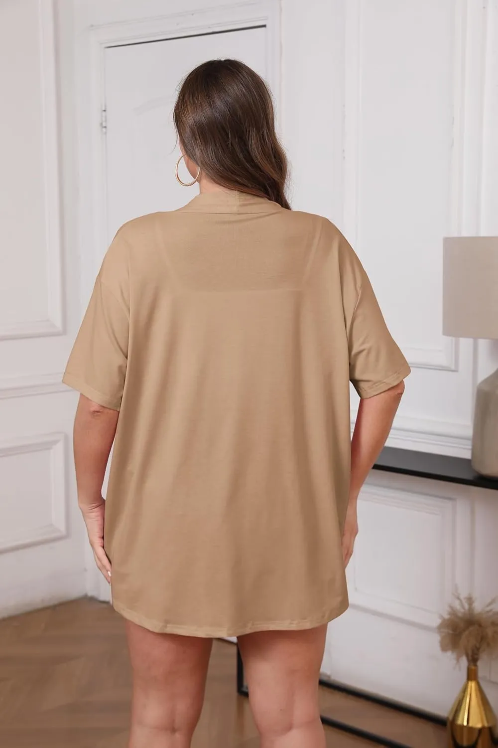 IN'VOLAND Women Plus Size Lightweight Cardigan Short Sleeve Open Front Casual Summer Kimonos Cardigans with Pockets