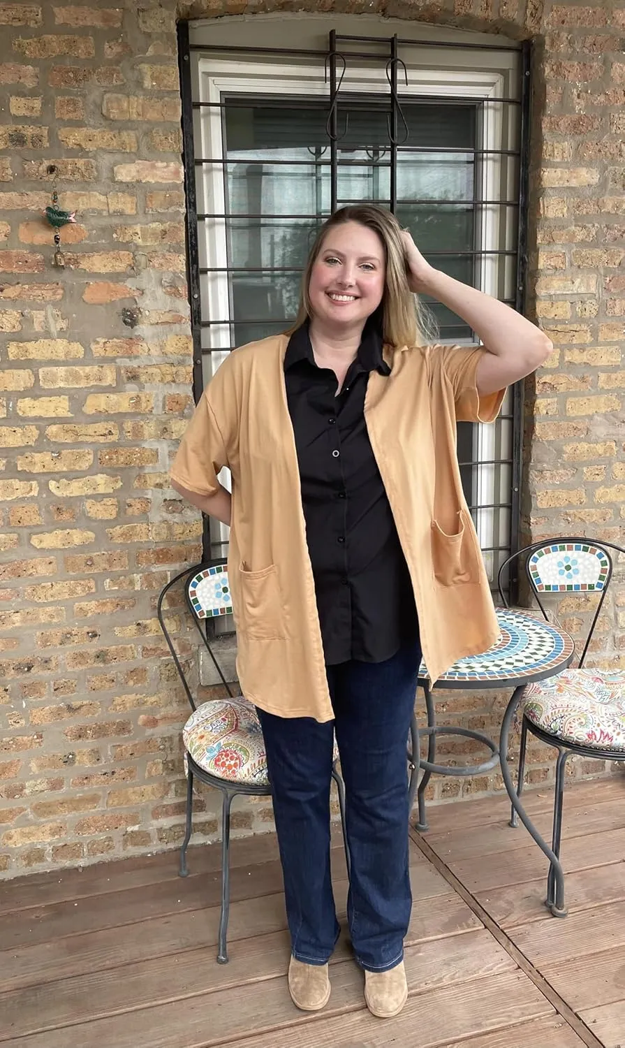 IN'VOLAND Women Plus Size Lightweight Cardigan Short Sleeve Open Front Casual Summer Kimonos Cardigans with Pockets
