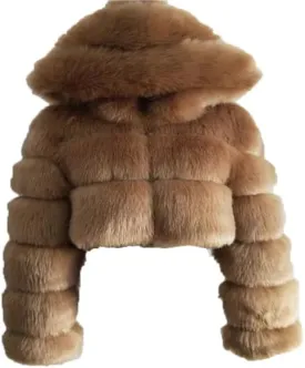 KELYWELL Womens Long Sleeve Faux Fur Cropped Coat Jacket Sherpa Fleece Fuzzy Shaggy Hooded 2023 Fleece Short Warm Jacket