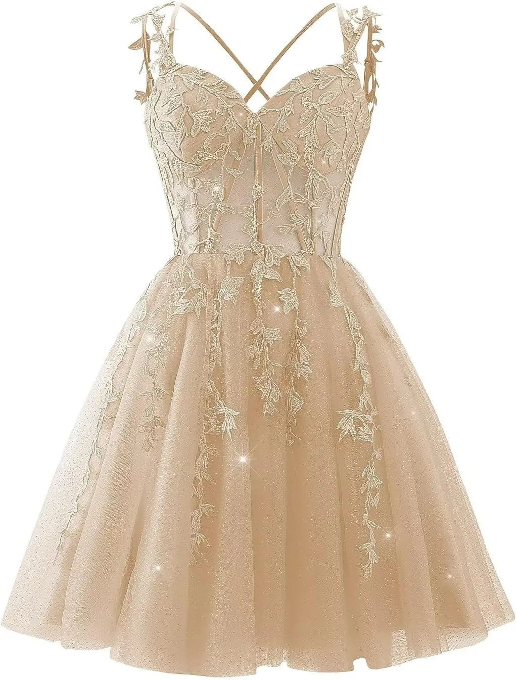 Lace Applique Corset Homecoming Dresses for Teens Short Sweetheart Sparkly Tulle Prom Dress A-Line Cocktail Party Gown