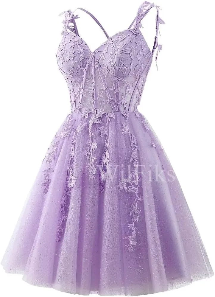 Lace Applique Corset Homecoming Dresses for Teens Short Sweetheart Sparkly Tulle Prom Dress A-Line Cocktail Party Gown