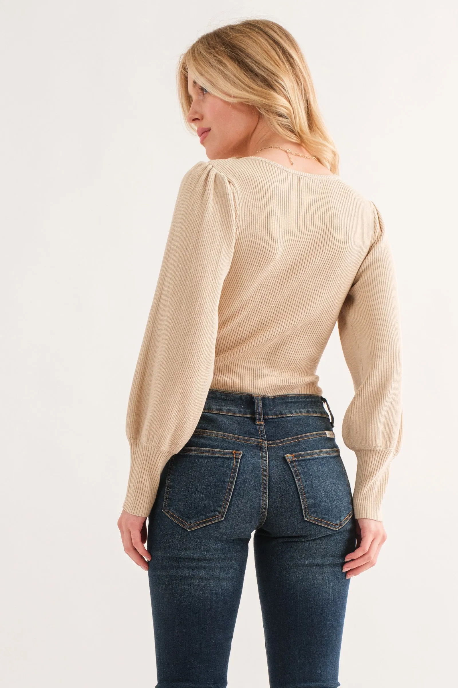 LIZAKOSHT  -  And The Why Ribbed Round Neck Puff Sleeve Bodysuit