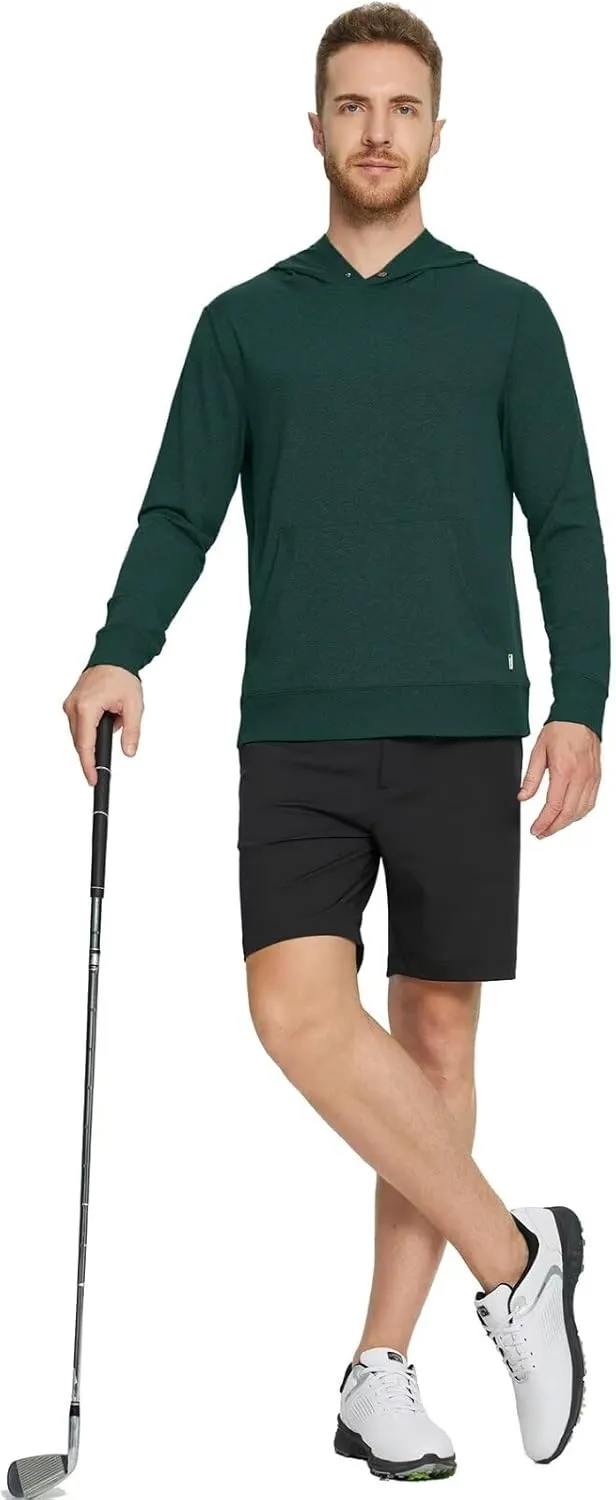 M MAELREG Mens Hoodies Pullover Performance Heather Kangaroo Pocket Thin Hooded Sweatshirt Athletic Golf Hoodies for Men