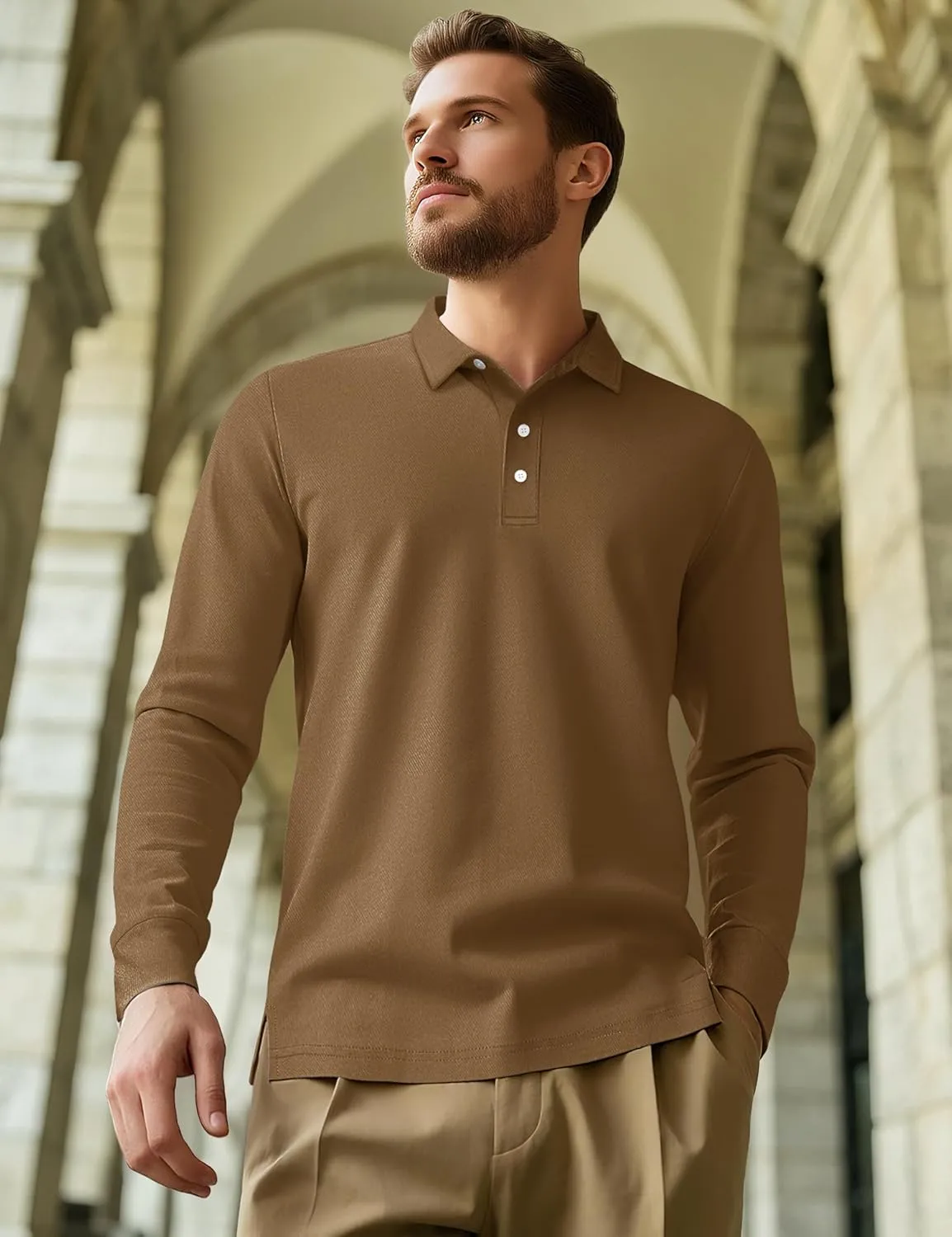 MAGCOMSEN Men's Polo Shirt Long Sleeve Golf Shirts Quick Dry Lightweight 3-Button Performance Work Fishing Athletic