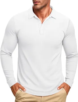 MAGCOMSEN Men's Polo Shirt Long Sleeve Golf Shirts Quick Dry Lightweight 3-Button Performance Work Fishing Athletic