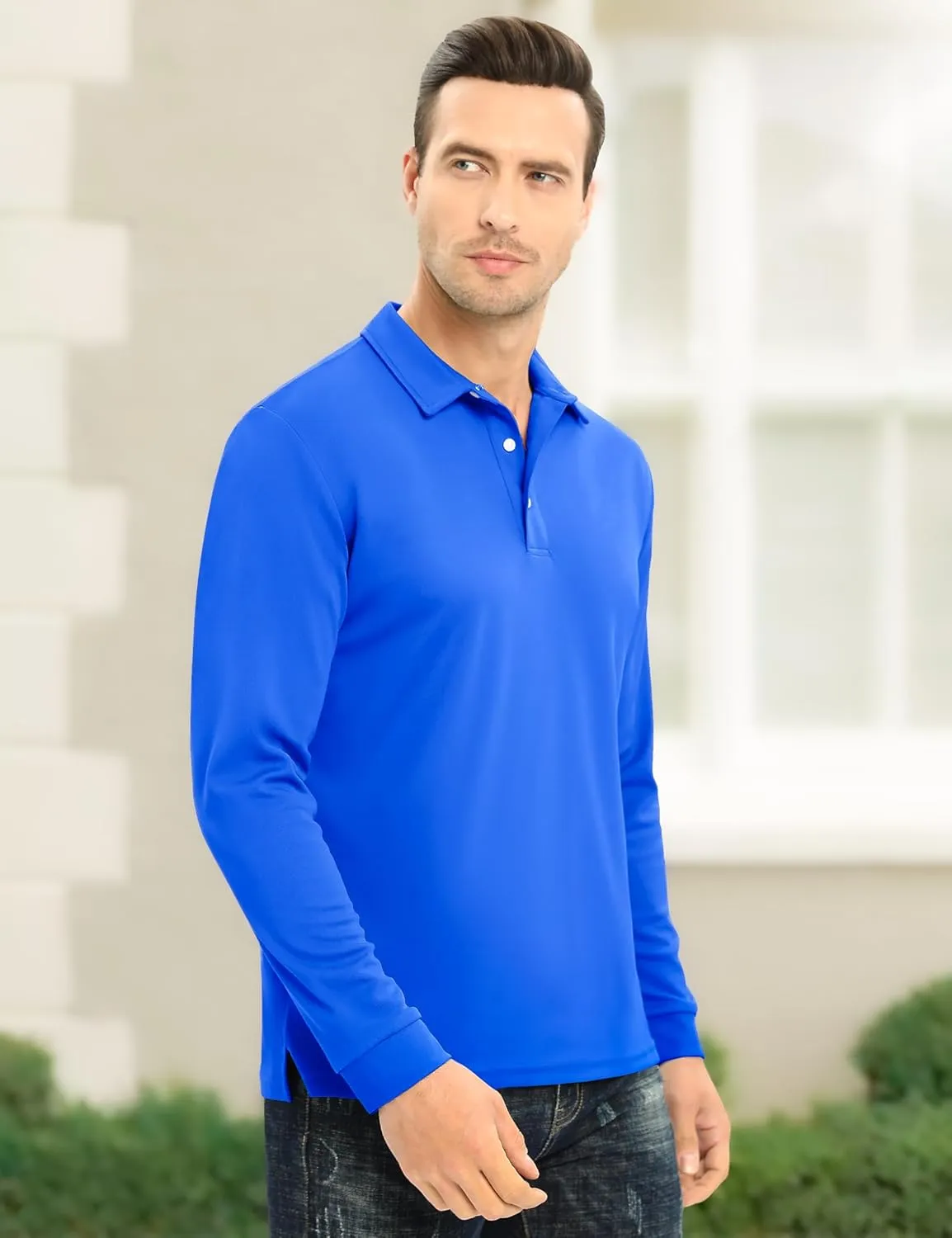 MAGCOMSEN Men's Polo Shirt Long Sleeve Golf Shirts Quick Dry Lightweight 3-Button Performance Work Fishing Athletic