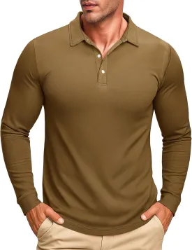 MAGCOMSEN Men's Polo Shirt Long Sleeve Golf Shirts Quick Dry Lightweight 3-Button Performance Work Fishing Athletic