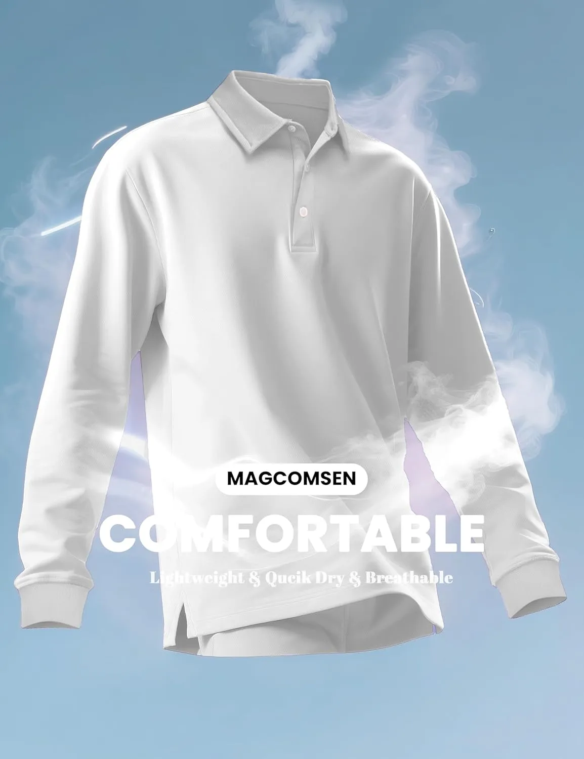 MAGCOMSEN Men's Polo Shirt Long Sleeve Golf Shirts Quick Dry Lightweight 3-Button Performance Work Fishing Athletic