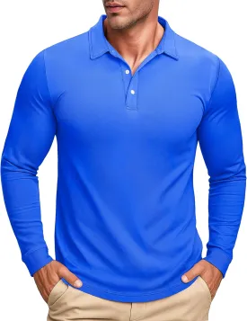 MAGCOMSEN Men's Polo Shirt Long Sleeve Golf Shirts Quick Dry Lightweight 3-Button Performance Work Fishing Athletic