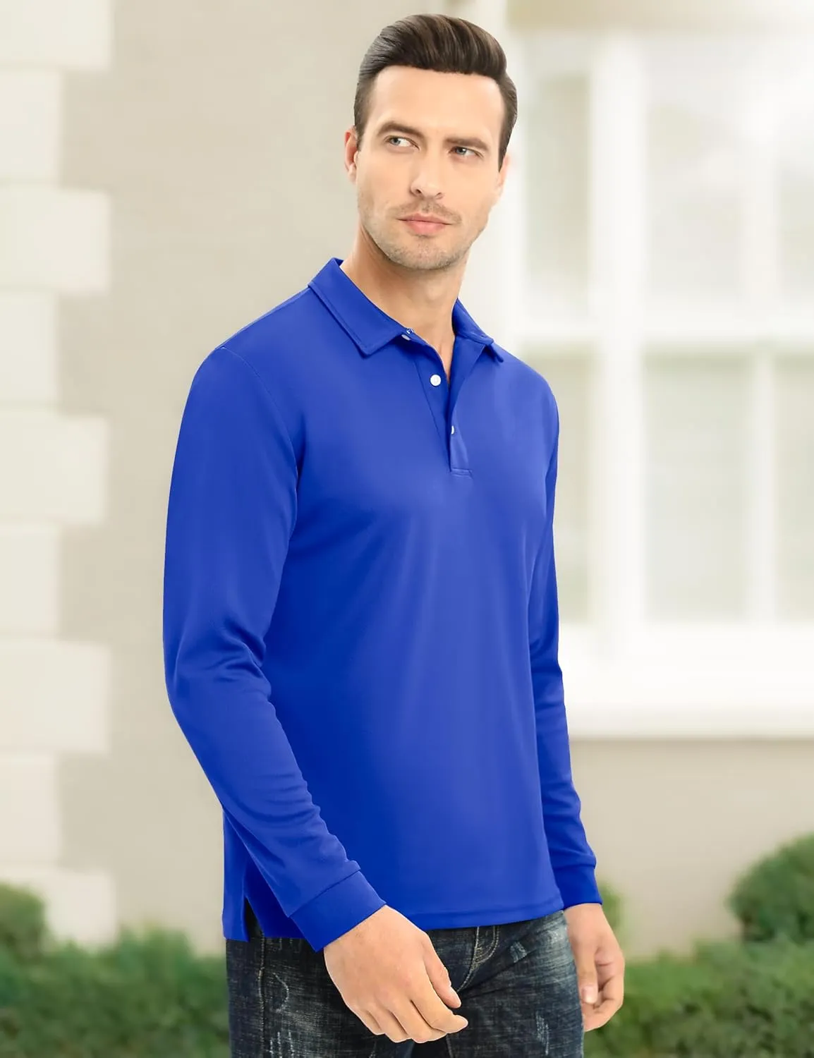 MAGCOMSEN Men's Polo Shirt Long Sleeve Golf Shirts Quick Dry Lightweight 3-Button Performance Work Fishing Athletic