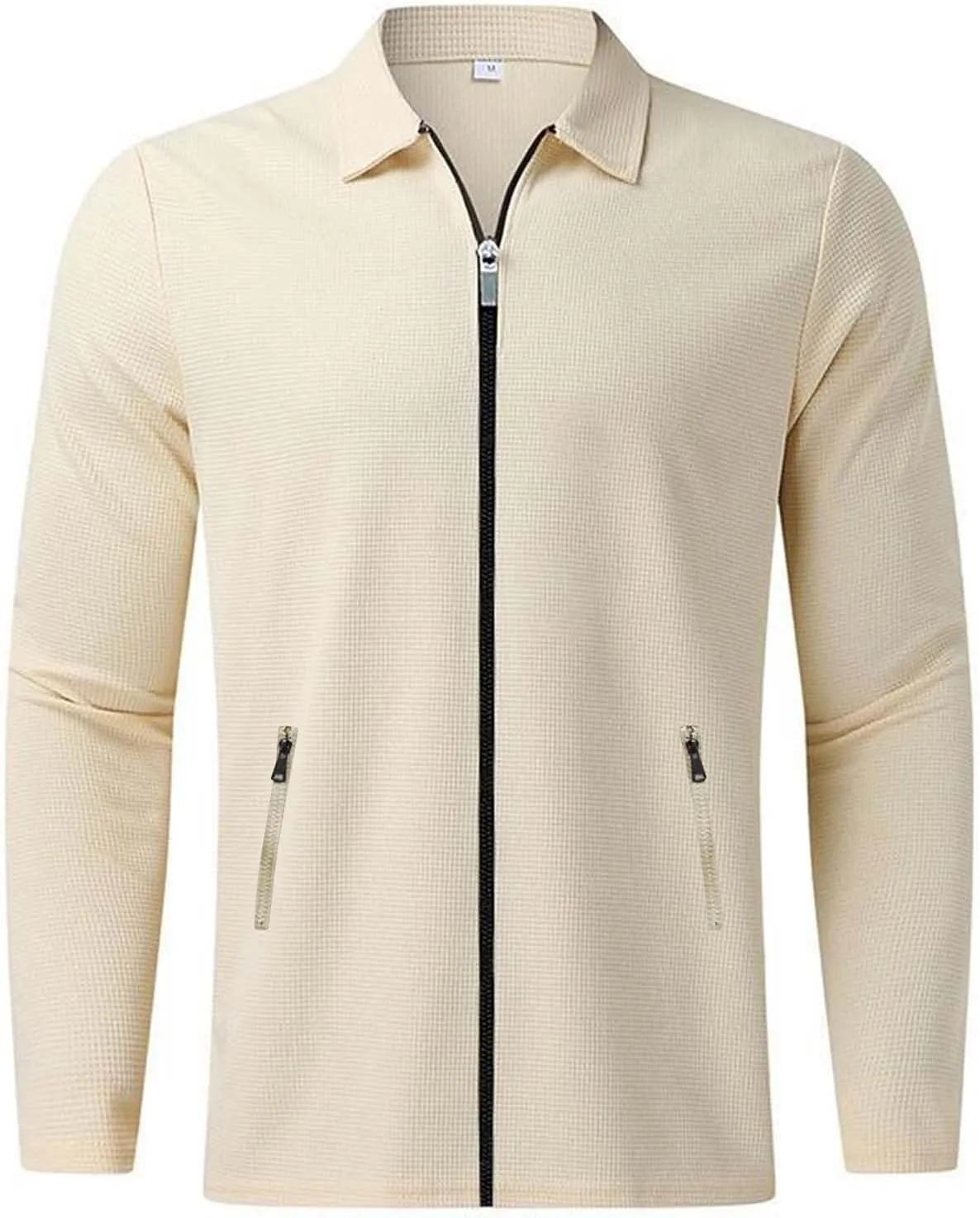 Mens Fleece Jackets Lightweight Full Zip Up Shawl Collar Waffle Knit Track Jackets Long Sleeve Casual Running Jacket