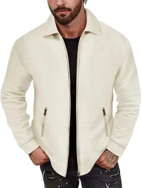 Mens Fleece Jackets Lightweight Full Zip Up Shawl Collar Waffle Knit Track Jackets Long Sleeve Casual Running Jacket