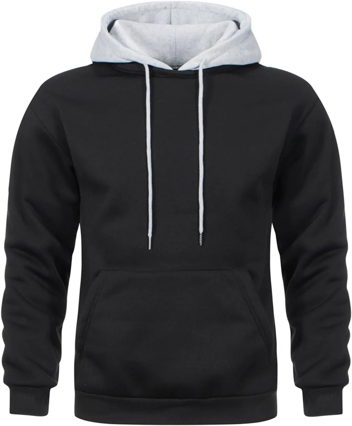 Mens Hoodies Pullover Color Block Fleece Long Sleeve Sweatshirt Tops with Pocket