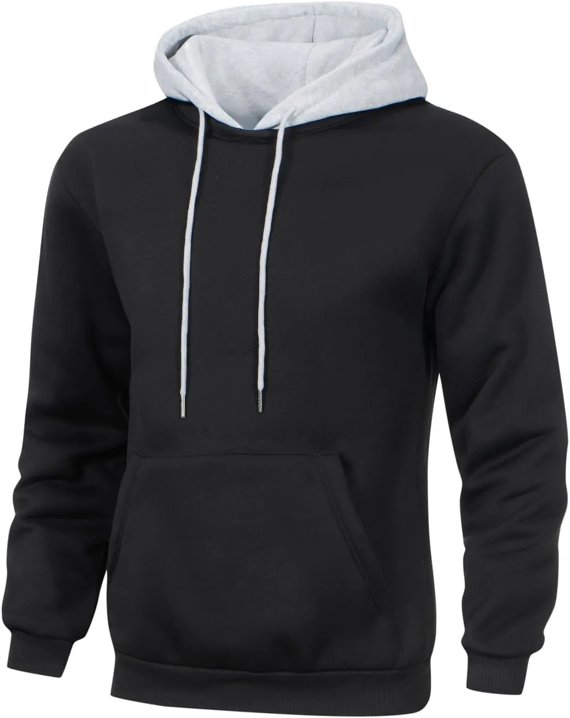 Mens Hoodies Pullover Color Block Fleece Long Sleeve Sweatshirt Tops with Pocket