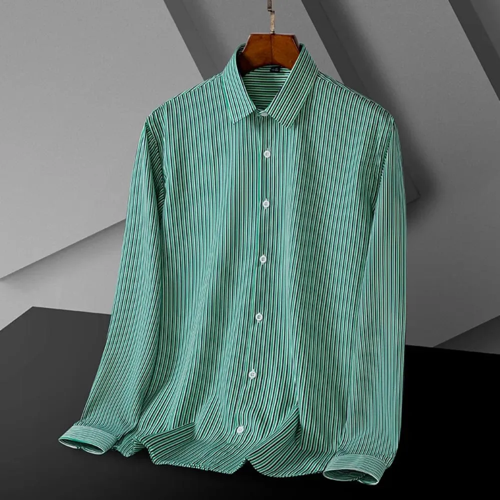 Men's Long Sleeve Striped Casual Dress Shirt: Regular Fit, Business, Trendy Button-Up