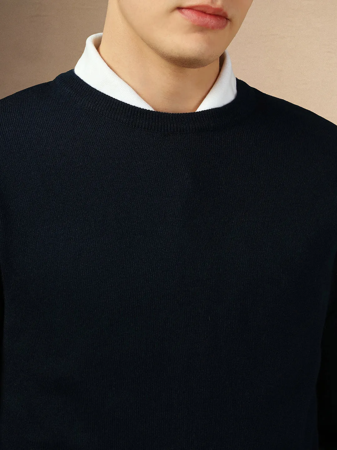 Men's Navy Crew Neck Full Sleeves Slim Fit Pullover Sweater