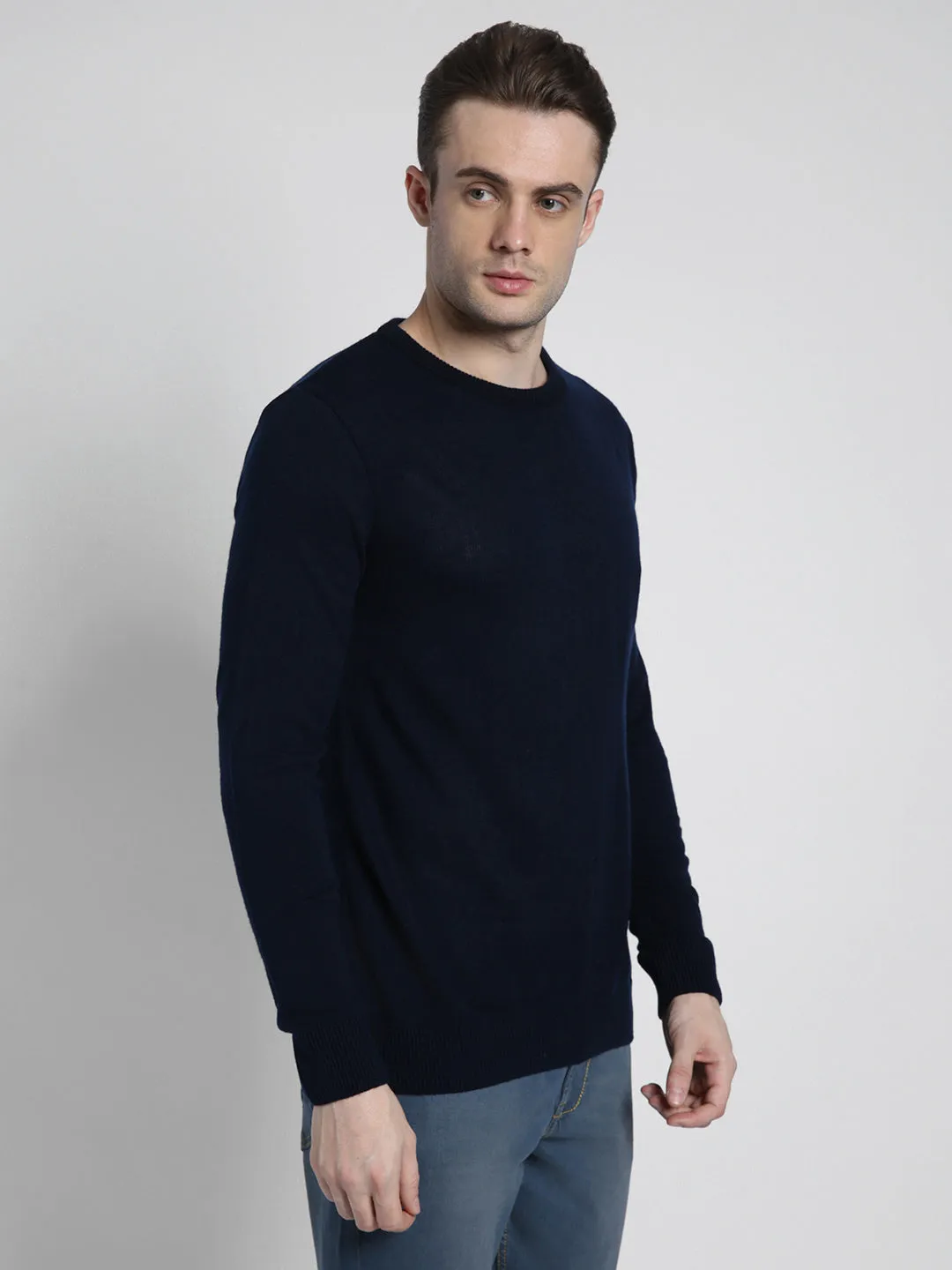 Men's Round Neck Long Sleeves Acrylic Pullover Sweater
