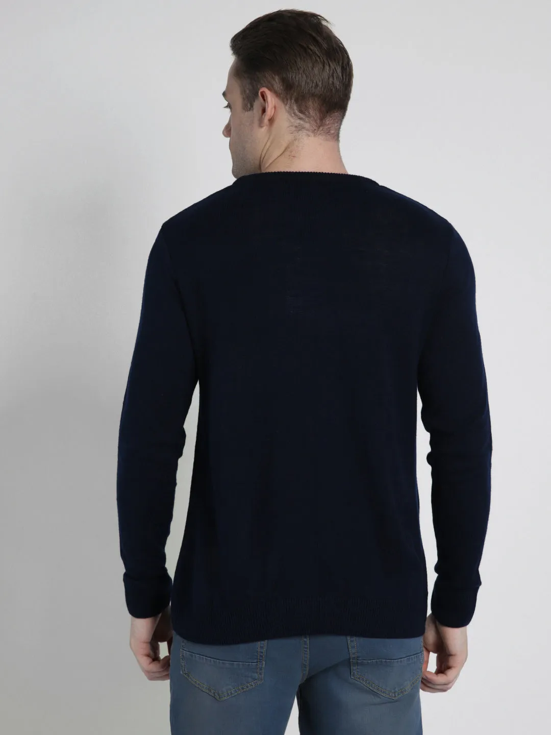 Men's Round Neck Long Sleeves Acrylic Pullover Sweater