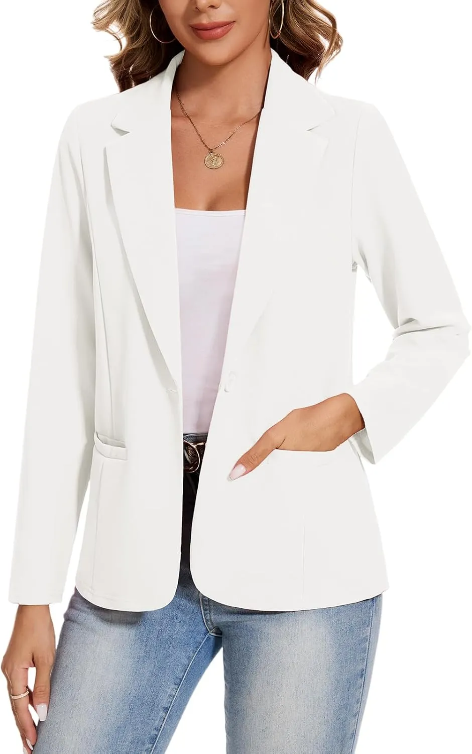 MINTLIMIT Blazers for Women Long Sleeve Button Front Blazer Lapel Business Casual Work Office Suit Jackets with Pockets