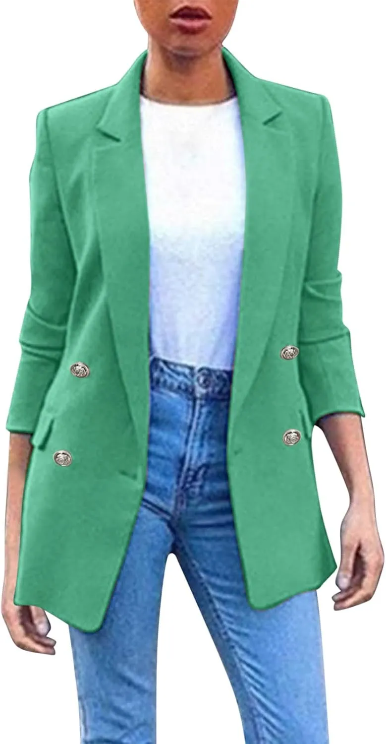 Miyaomn Womens Solid Color Casual Office Blazer Suit Jacket Slim Fit Double Breasted Notched Shawl Collar Sports Coat Outwear